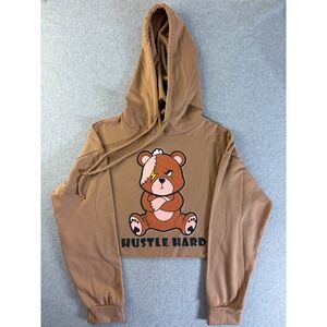 Yellow Cabbage Hustle Hard‎ Bear Cropped Hoodie Brown Medium YT4603 Streetwear